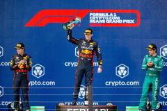 Winner,  Podium Max Verstappen #1 (NED) Oracle Red Bull Racing, Sergio Perez #11, (MEX) Oracle Red Bull Racing, Fernando Alonso #14 (ESP) Aston Martin Aramco Cognizant, F1 Team, Formula 1 Crypto.com Miami Grand Prix 2023, 5th Round of the 2023 Formula One Championship From May 5th to 7th, 2023 on the Miami International Auditorium, in Miami Gardens, Florida, United States of America, Stefano Facchin/Avensimages