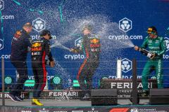 Winner, Max Verstappen #1 (NED) Oracle Red Bull Racing, Sergio Perez #11, (MEX) Oracle Red Bull Racing, Fernando Alonso #14 (ESP) Aston Martin AramcoCognizant, F1 Team, Champagne Celebrations, Formula 1 Crypto.com Miami Grand Prix 2023, 5th Round of the 2023 Formula One Championship From May 5th to 7th, 2023 on the Miami International Auditorium, in Miami Gardens, Florida, United States of America, Stefano Facchin/Avensimages